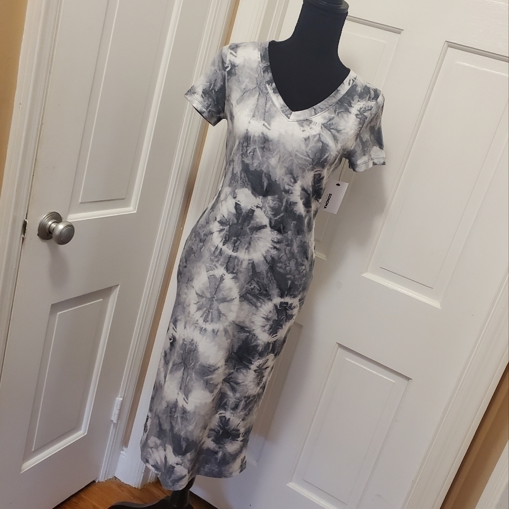 NWT Sonoma Grey Tie Dye Print Knit Summer Dress Size PXS